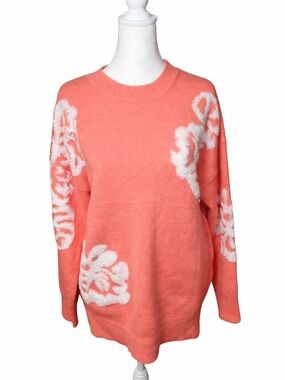 Coral Floral Crewneck Sweater - Women's Cozy Knit
